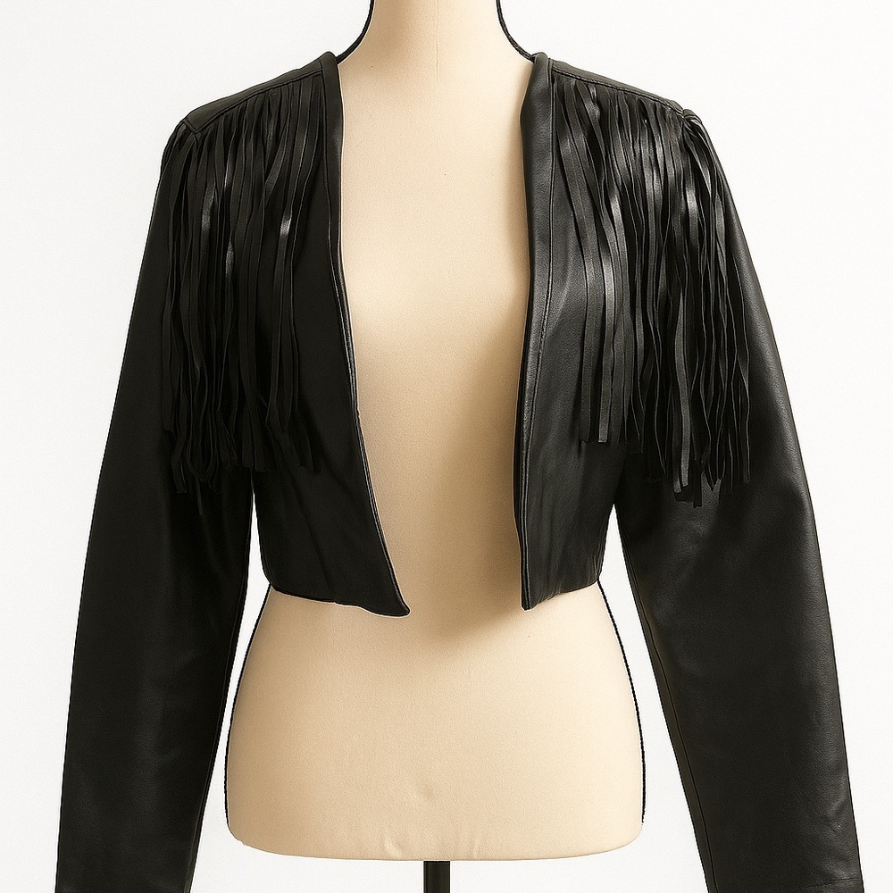 Le Lis Black Leather Fringe Jacket